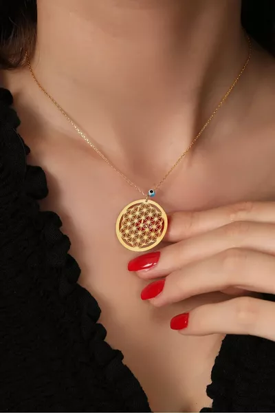 Women's  Sterling Silver Chain Gold-Plated Flower of Life Necklace