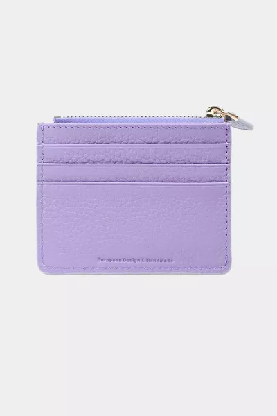 Portefeuille pour hommes et femmes en cuir véritable avec compartiment à monnaie zippé et porte-cartes, couleur lilas