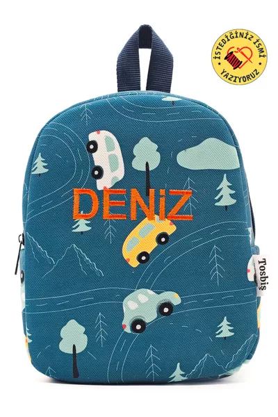 [ WE EMBROIDER ANY NAME YOU WANT ] Blue Car 0-8 Years Old Kids Backpack, Kindergarten Bag-Creche