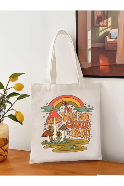 Mushroom Mantar Ontwerp Tote Bag Stoffen Tas