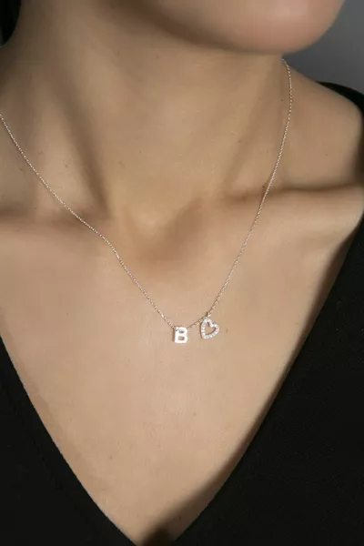 Women Letter Heart Model  Sterling Silver Necklace