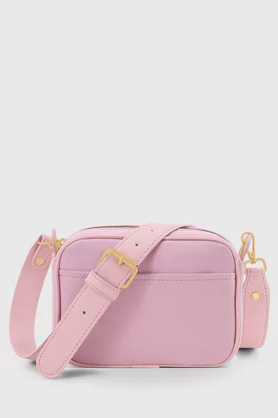 Canvas Pink Gold Casual Crossbody Bag with Accessories 