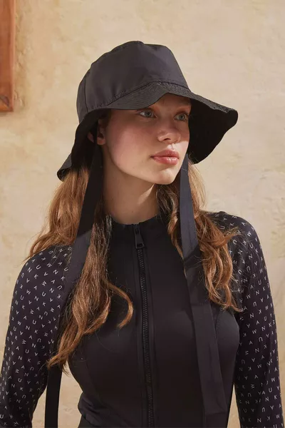 Black Bucket Hat with Strap