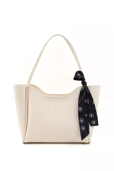 Cream  Faux Leather Zippered Single Compartment Hand, Arm, and Shoulder Bag with Scarf Gift