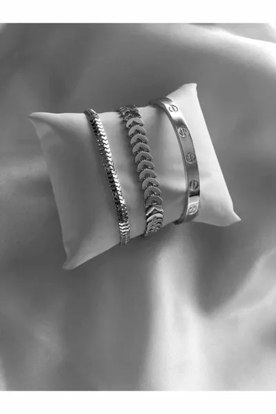 مجموعة أساور نسائية بتصميم الحَلَقة الفضية والعمود الفقري للسمكة والدودة