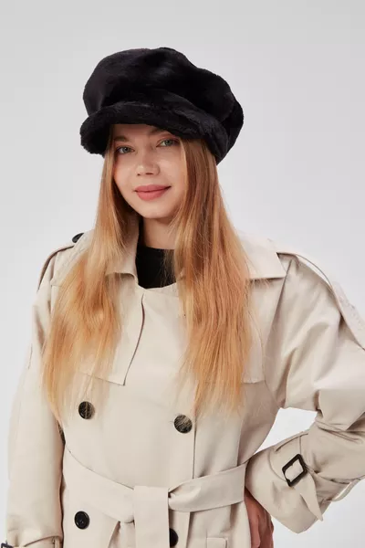 Casquette en peluche pour femme, style journaliste, chapeau d'hiver