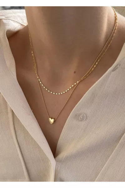 2-teiliges Herz-Kombinations-Goldkette