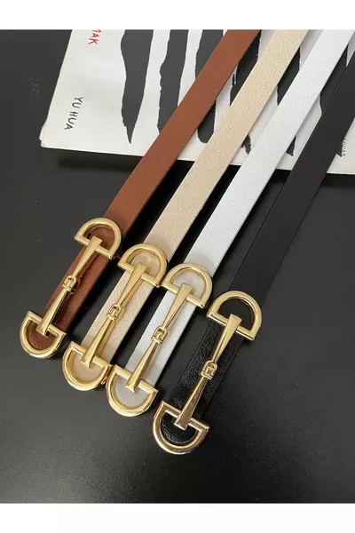 حزام نسائي رفيع طويل بمشبك، حزام للجاكيت، حزام للقميص، حزام للفستان - عرض رباعي