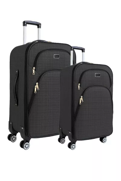 Orta Ve Kabin Boy Valiz Seti 4 Teker Kumaş Valiz Antrasit 