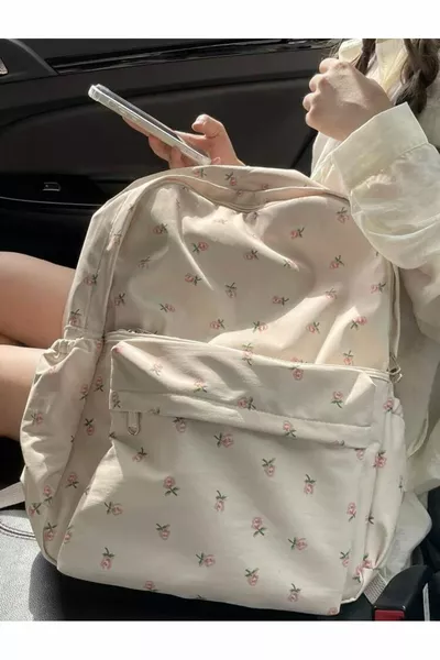 WOMI Korean Style Multi-Compartment School Backpack with Floral Design