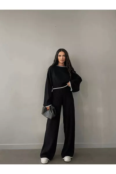Çoban detailed Women's Black Knit Set