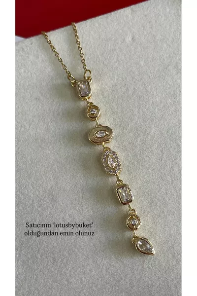 LOTUSBYBUKET steel gold geometric stone Y-necklace