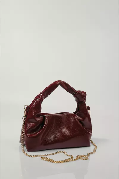 حقيبة يد وكتف نسائية صغيرة بوردو بسلسلة