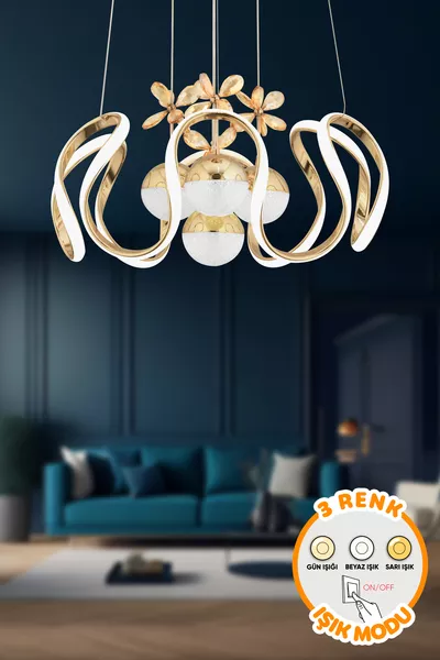 Moderner Riva 3-Farben-Licht mit Power-LED, goldbeschichteter Hängeleuchte, LED-Kronleuchter, Wohnzimmer-Kronleuchter