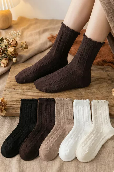 5 جوارب نسائية بنمط محاك مزدوج