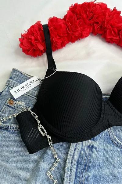 Basic Patterned Underwire Bra with Support in Black