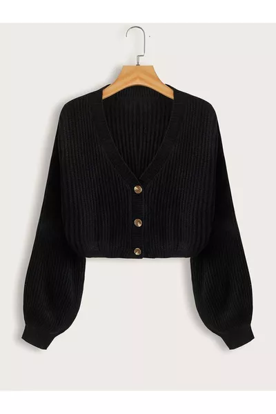 كارديغان نسائي صوف أسود بأزرار