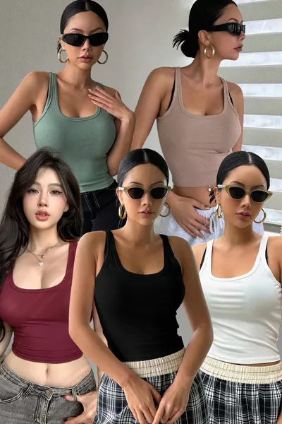 بلوز نسائي بأشرطة واسعة من قماش كاشكورسي، حزمة من 5 قطع، ألوان أسود أبيض عنابي بيج أخضر