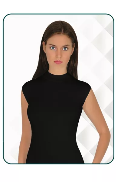 بلوزة نسائية بدون أكمام بياقة مرتفعة من القماش المطاطي الأسود