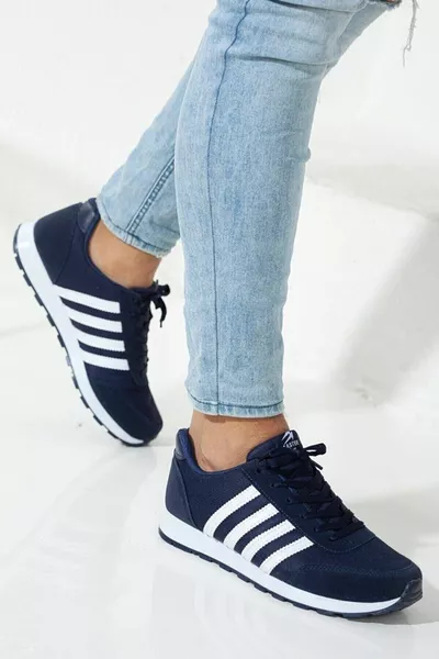 حذاء رياضي رجالي كاجوال مريح بخطوط بيضاء وزرقاء، بنعل ناعم