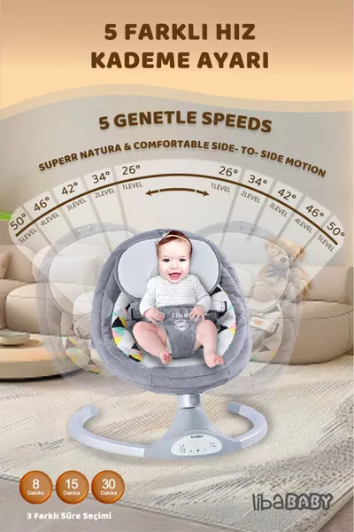 Электронное детское кресло KOALA Elite с Bluetooth, автоматическим качанием, музыкой и пультом управления