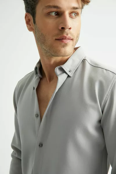 قميص رجالي مرن، ضيق، ناعم، سهل الكي، يسمح بمرور الهواء