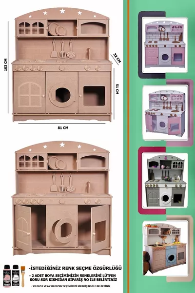 Дървен голям комплект за сервиране на Монтесори кухня с 2 броя бои и четка