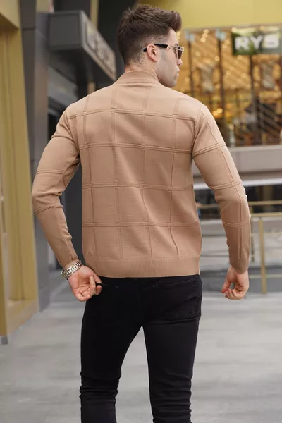 Beige Turtleneck Knit Sweater 