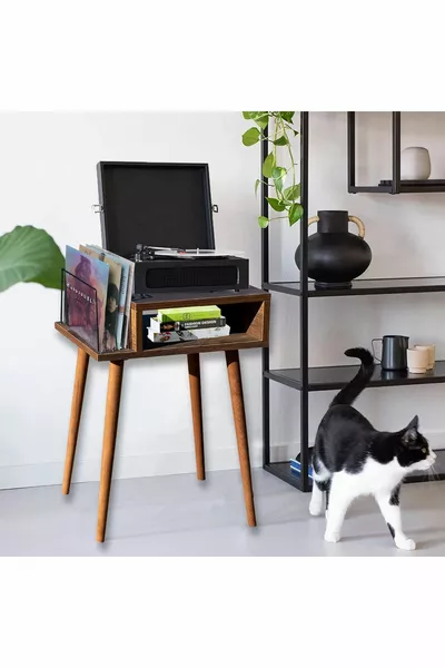 Пластинка и проигрыватель на деревянной подставке