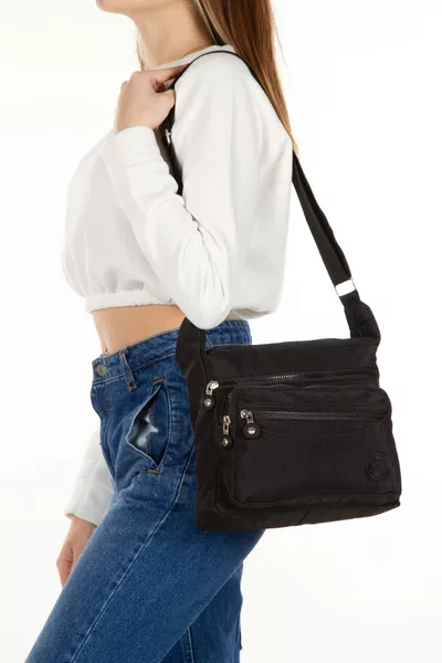 Damen Schwarze Umhängetasche mit Querriemen