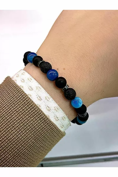 Гривна с амулет от естествен камък за унисекс 3 в 1: азурит, хематит, кристален кварц