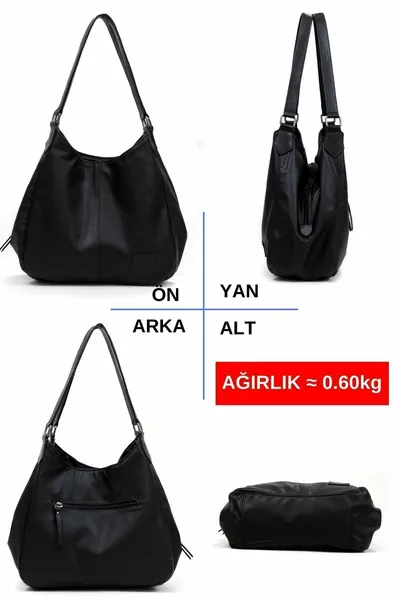 Myra Damen Schwarze PU-Leder Alltag Schultertasche Drei Abteilungen Hobo Tote Handtasche