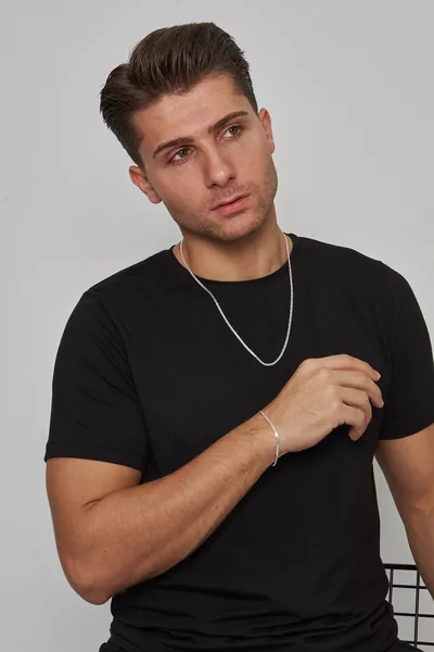 Мъжки комплект колие и гривна от сребро с проба с плетка 2,5 мм