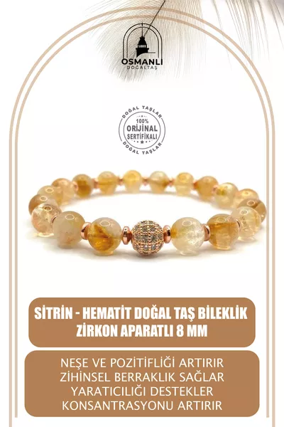 سوار من حجر السيترين والهيمايت الطبيعي مع قطعة زركون قياس 8 ملم