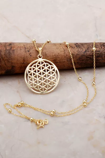 Flower of Life Gold-Plated Dorica Silver Necklace