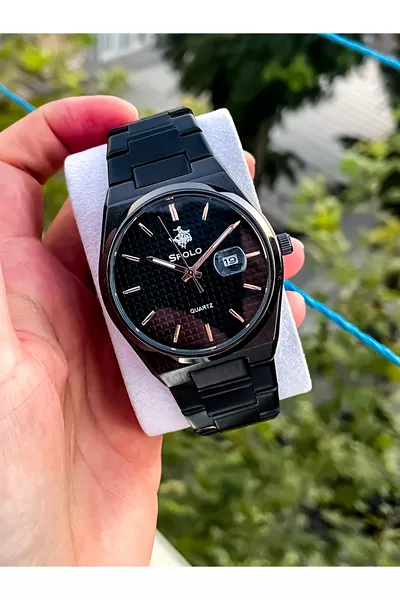 Nieuwe Seizoen Zwart Kleur Metalen Band Herenpolshorloge met Armband Cadeau Vaderdag Geschenk