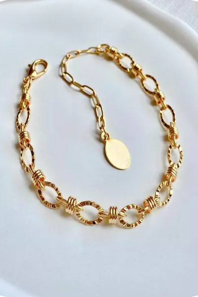 Damenarmband mit spezieller Beschichtung, geprägtem elliptischem Knoten, Verbindungskette, verstellbar