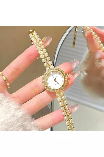 سلسلة حبات اللؤلؤ - بمظهر حجر اللؤلؤ - ساعة نسائية