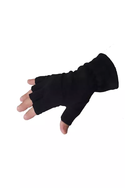 Men's Black Cut Finger Half Finger Fingerless Winter Wrist Elastic 1 Pair Fleece Gloves