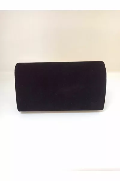 Women's black suede evening bag with silver stone accessory