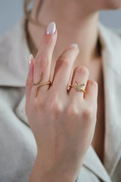 2-Piece Zircon Stone Butterfly and Elegant Ring Set