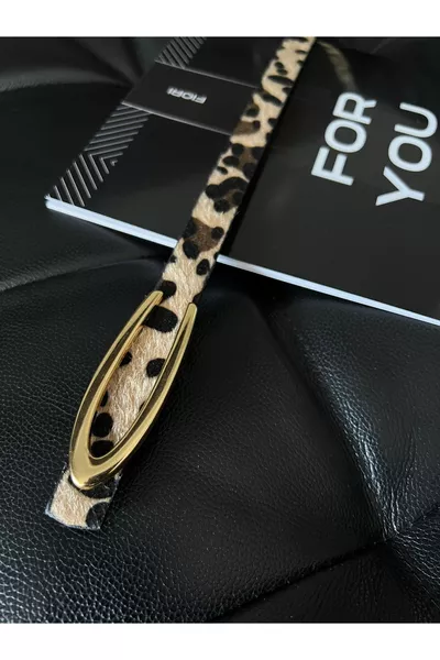 حزام نسائي رفيع بنقشة الفهد مع إبزيم طويل، حزام للسترة، حزام للقميص، حزام للفستان