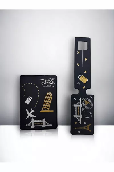 2-Piece Vegan Leather Passport Holder Travel Set Passport Cover and Luggage Tag 2-Piece Set