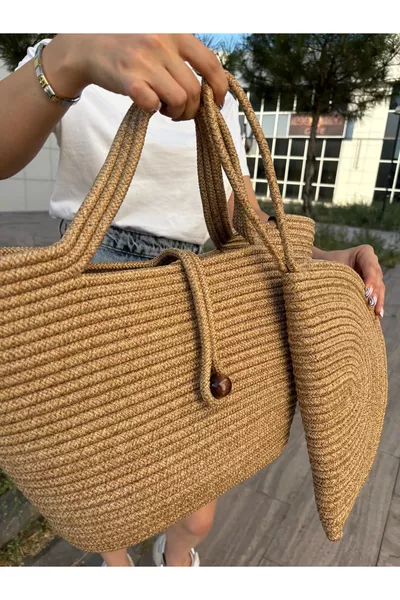Lumos Rits Jute Vegan Clutch Tas, Knop Schoudertas