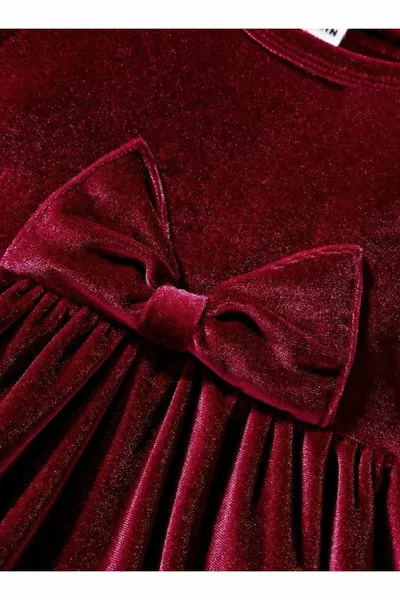 الفتيات المخملية بورجوندي القوس اللباس