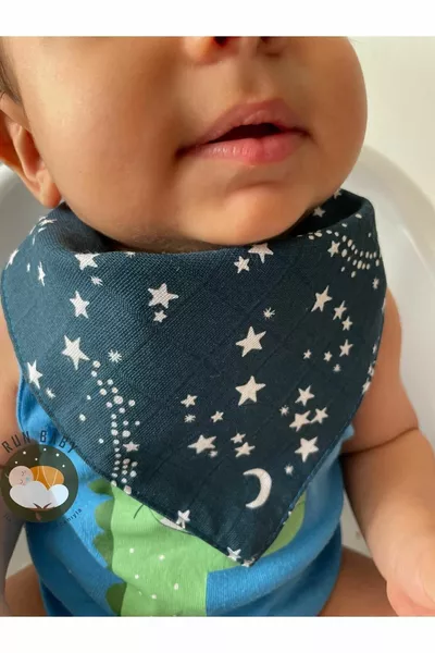 (6 PIECES) Muslin Fabric Baby Bib & Scarf with Two Snap Buttons