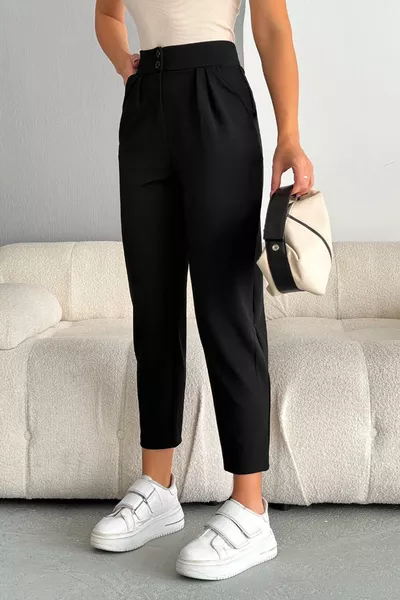 Pantalon carotte noir importé en crêpe avec stretch complet