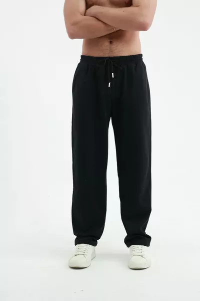 بنطال رياضي واسع بسحاب مزدوج وقصة ساقين فضفاضة