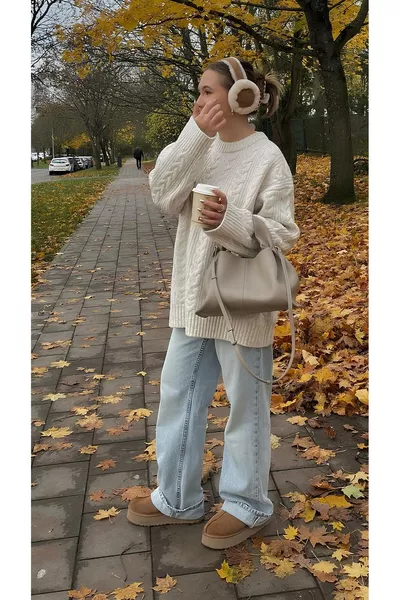 كنزة صوفية نسائية بتصميم ضفيرات، oversized، بأكمام طويلة