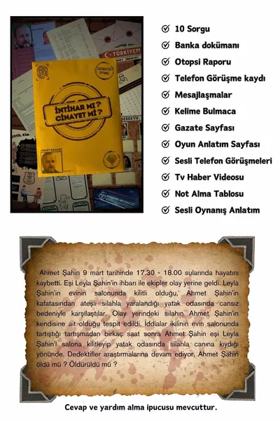 Detektivspiel Analyse - den Schuldigen finden - den Mörder finden - Geheimnis - 3er Set